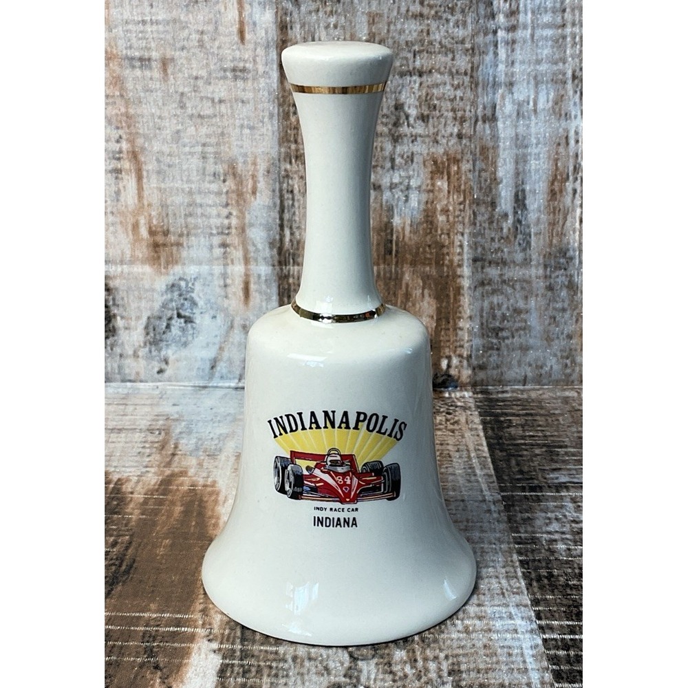 Vintage Indianapolis Indy Race Car Indiana Porcelain Hand Bell